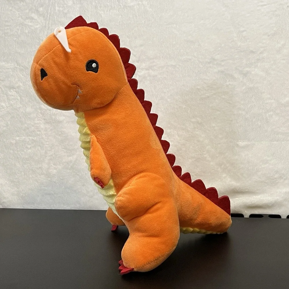 Dog Toy T-Rex Dinosaur Plush Crinkle Tail Stuffed Animal Toy Orange Red 15